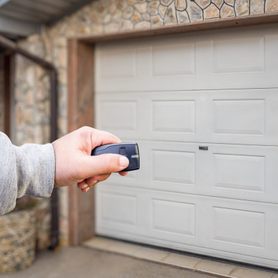 Little Rock security key fob pointing to a garage door